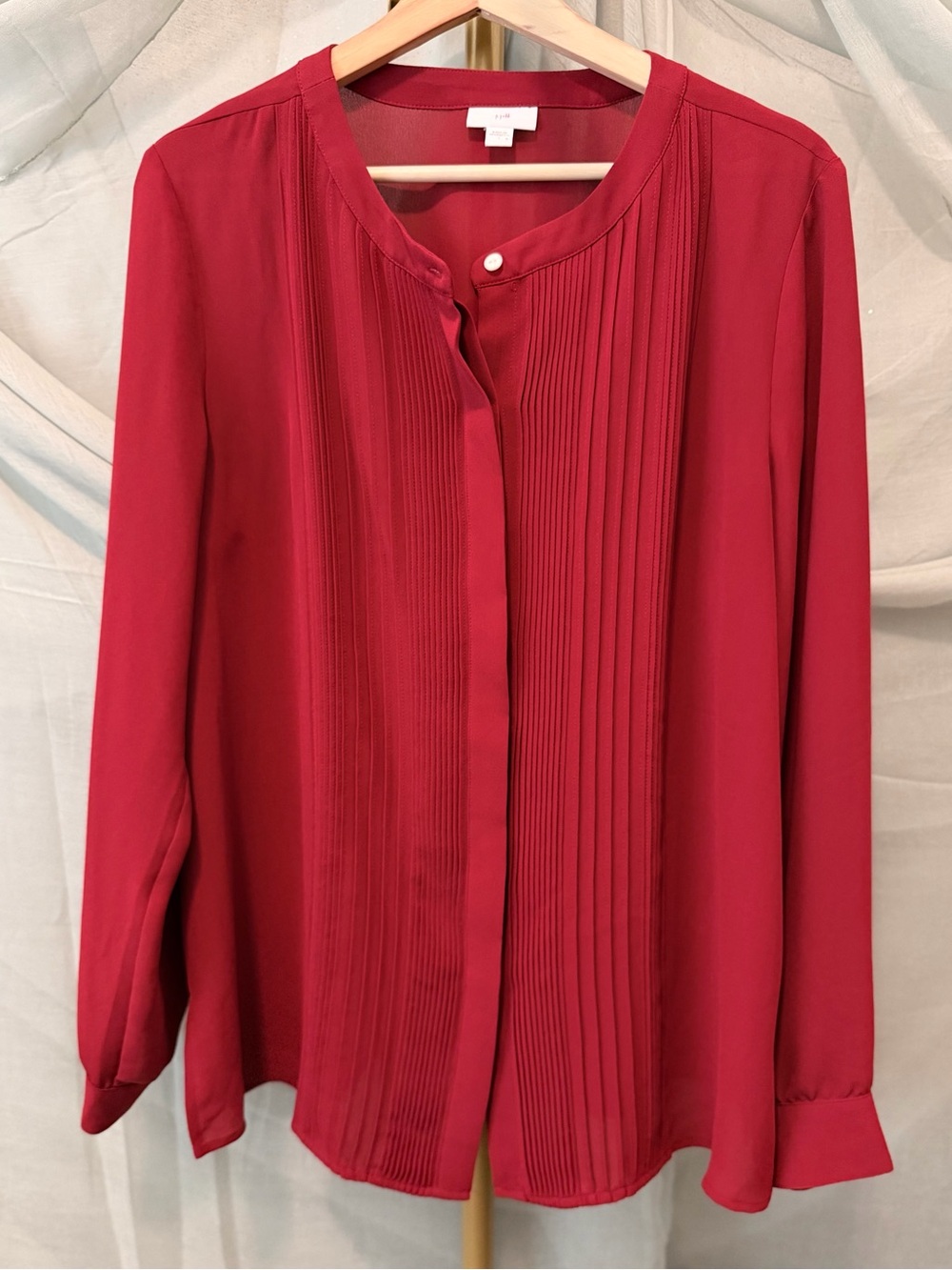 J. Jill Ruby Red Pleated Button-Down Blouse - Picture 2 of 5